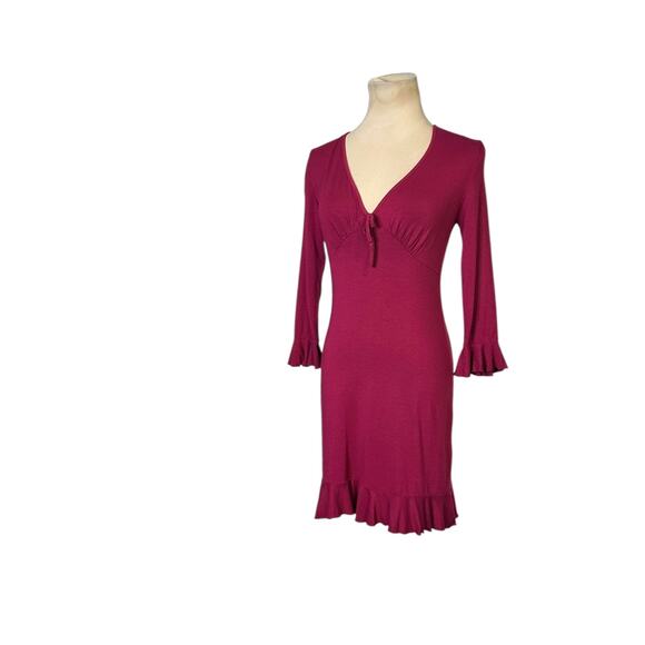 Urban Outfitters Grace Burgundy 3/4 Sleeves Ruffle Mini Dress size Small - Picture 7 of 16